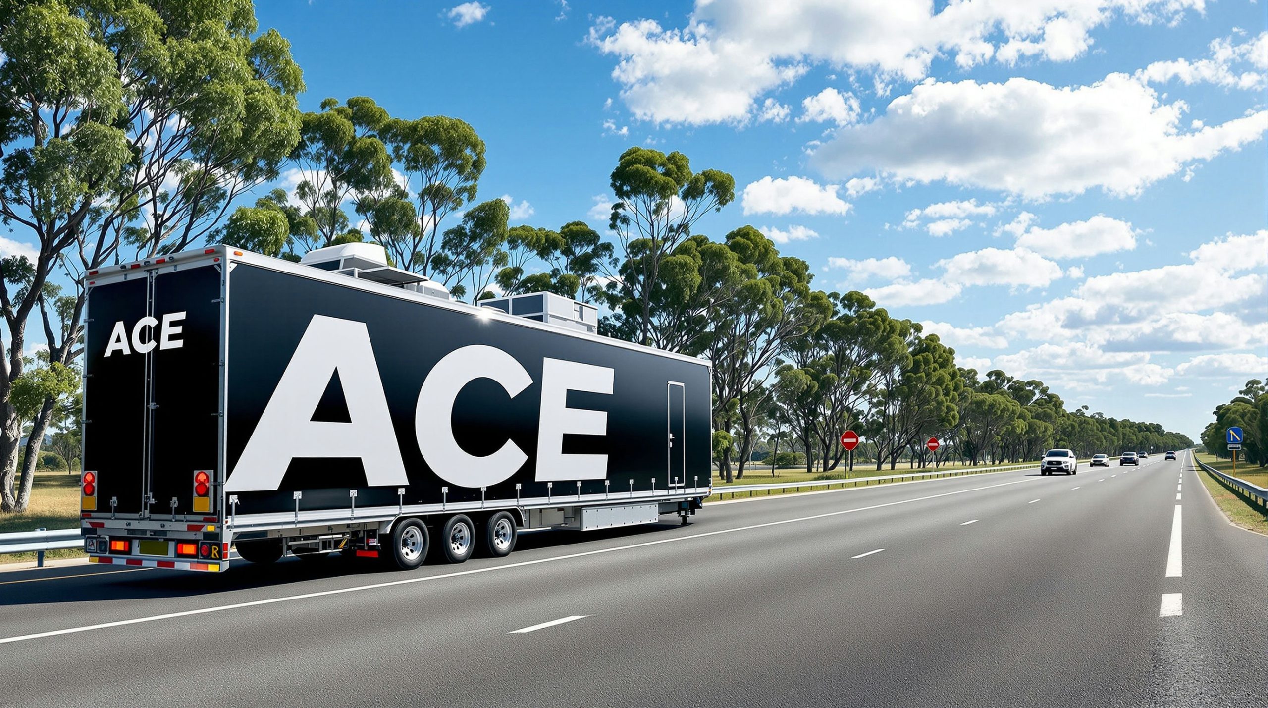 Truck with ACE logo driving