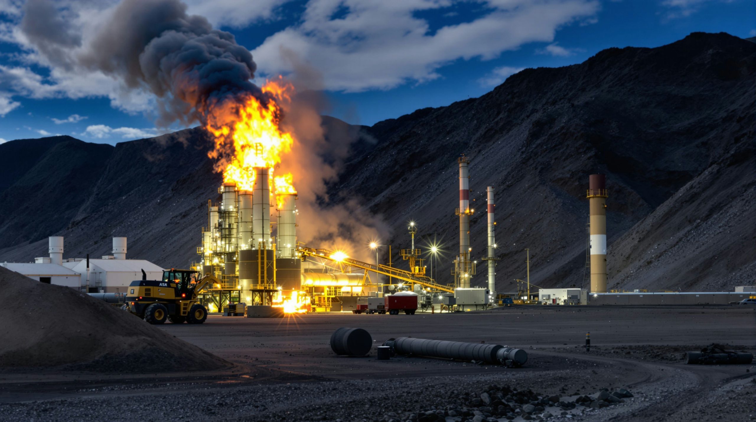 Factory with flames and smoke