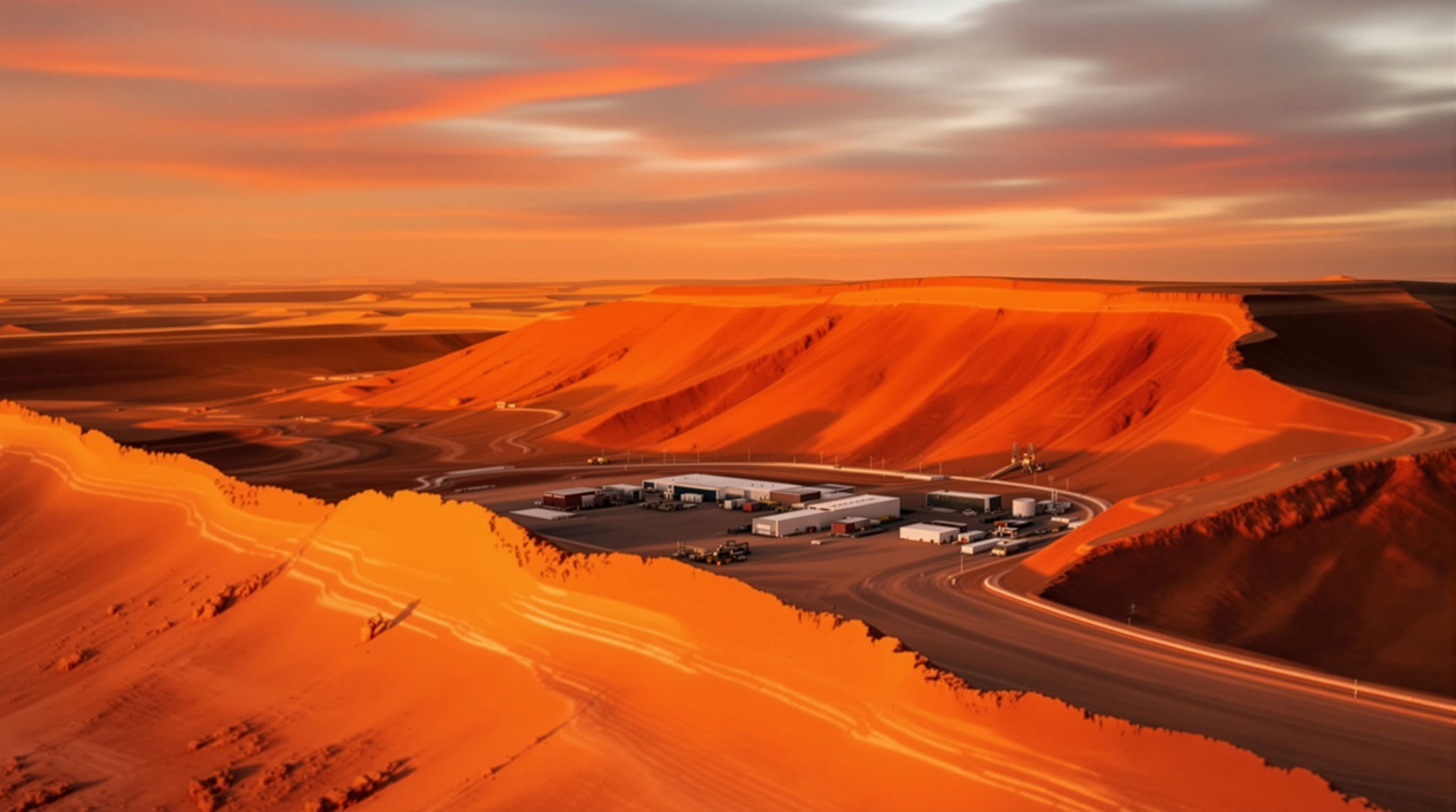 Orange dunes with buildings