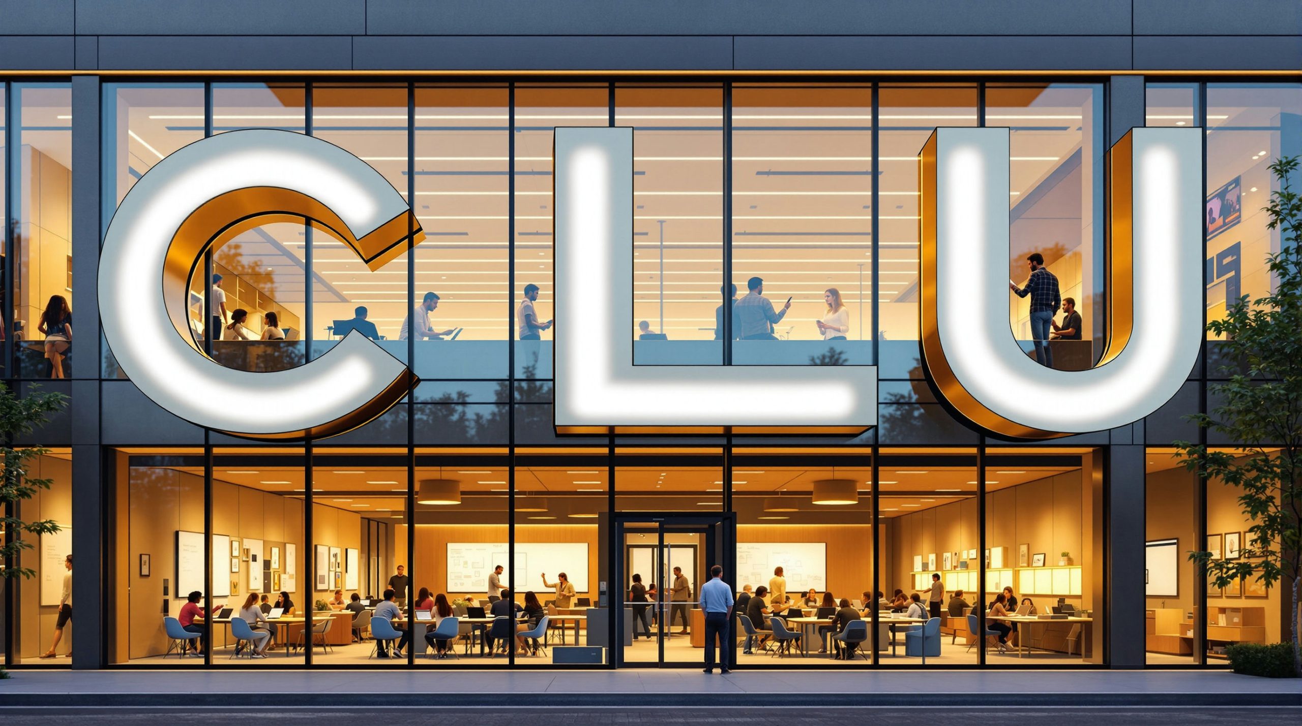 People inside glass building