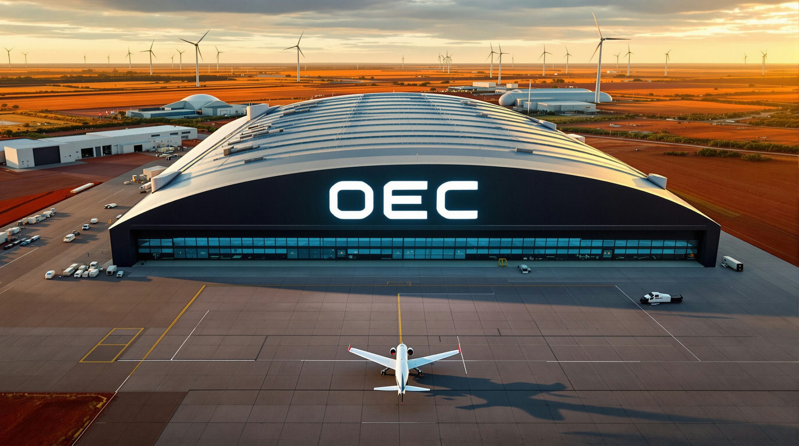 Airplane in front of hangar