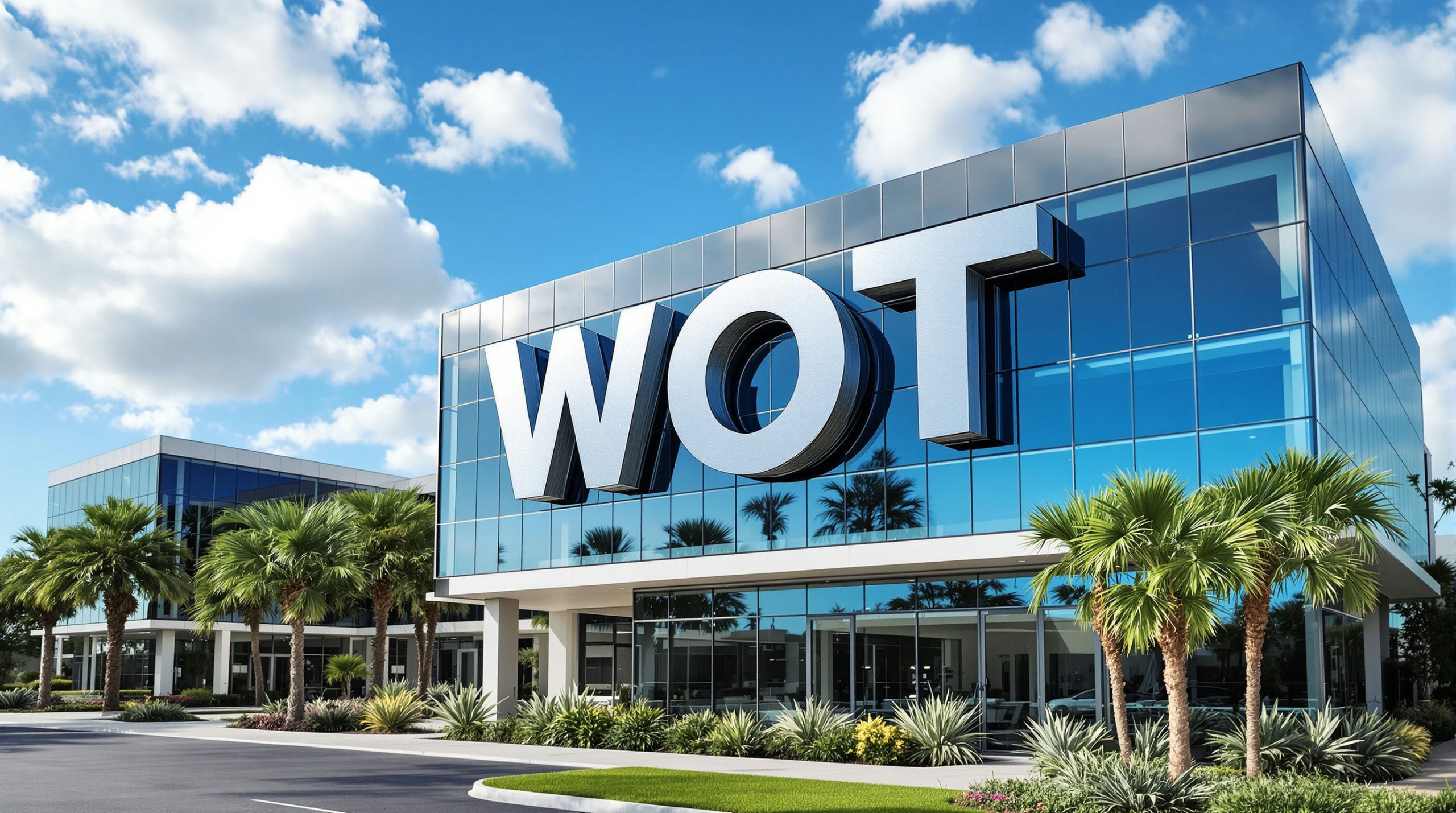 Glass facade with large letters