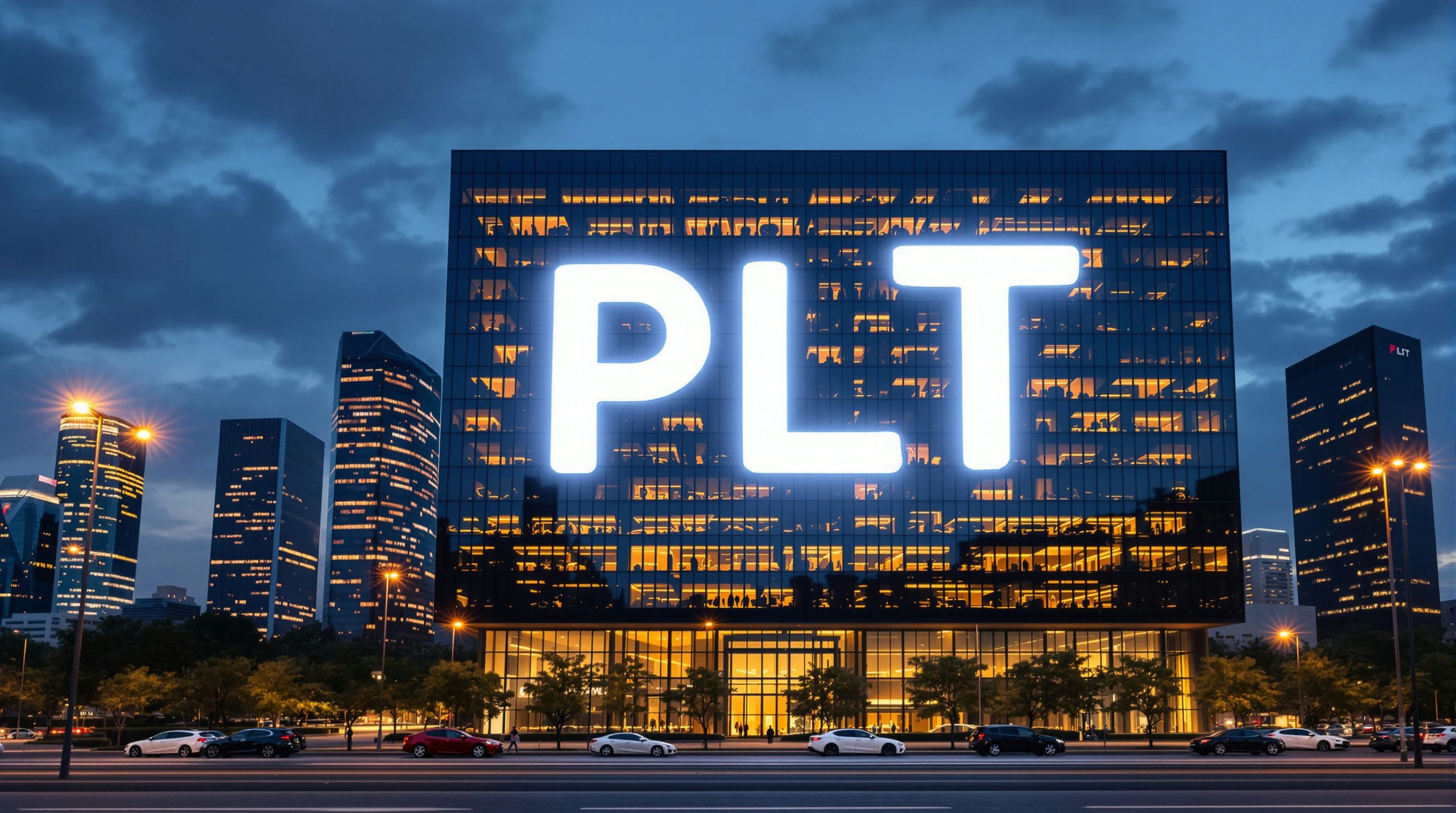 Illuminated PLT skyscraper facade