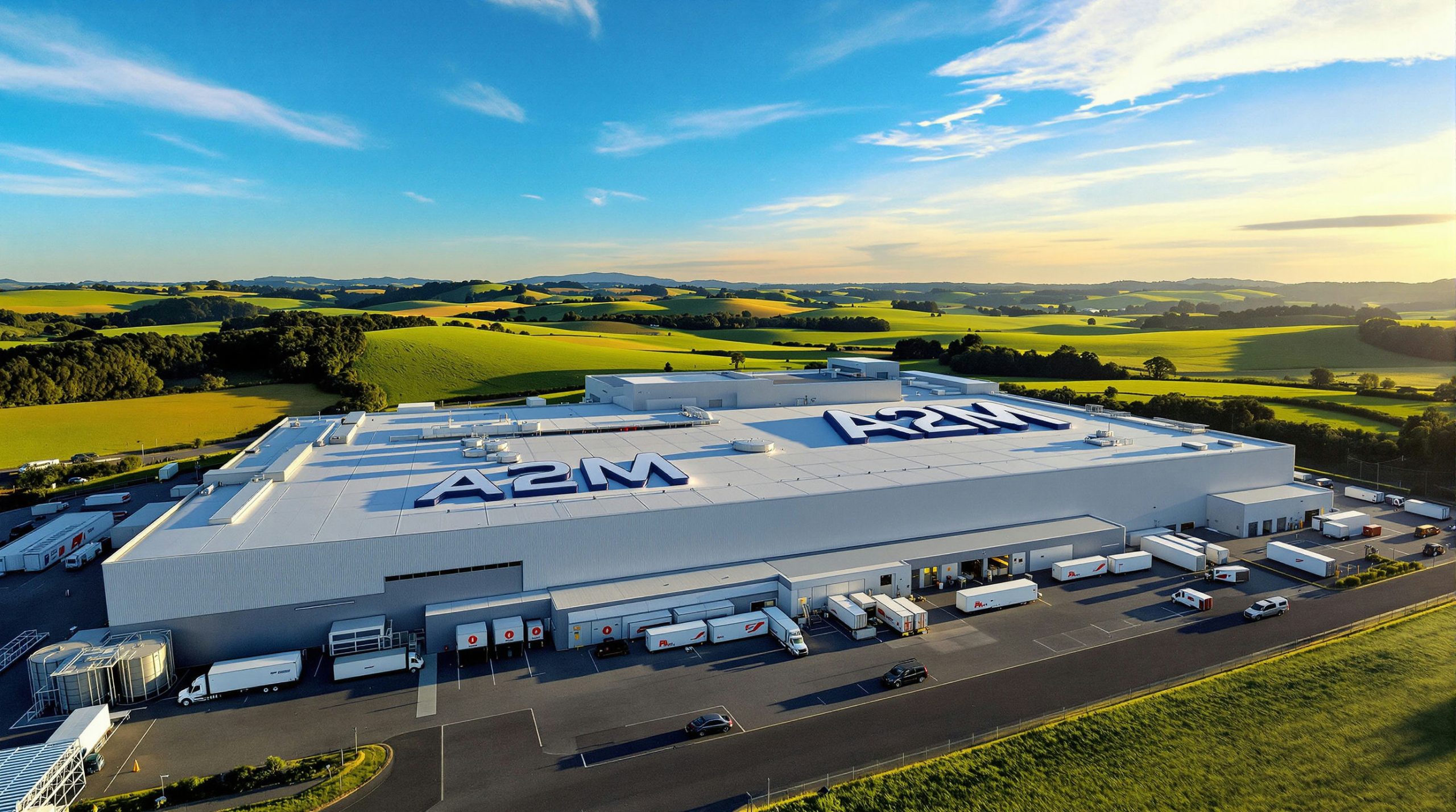 Warehouse with trucks outside