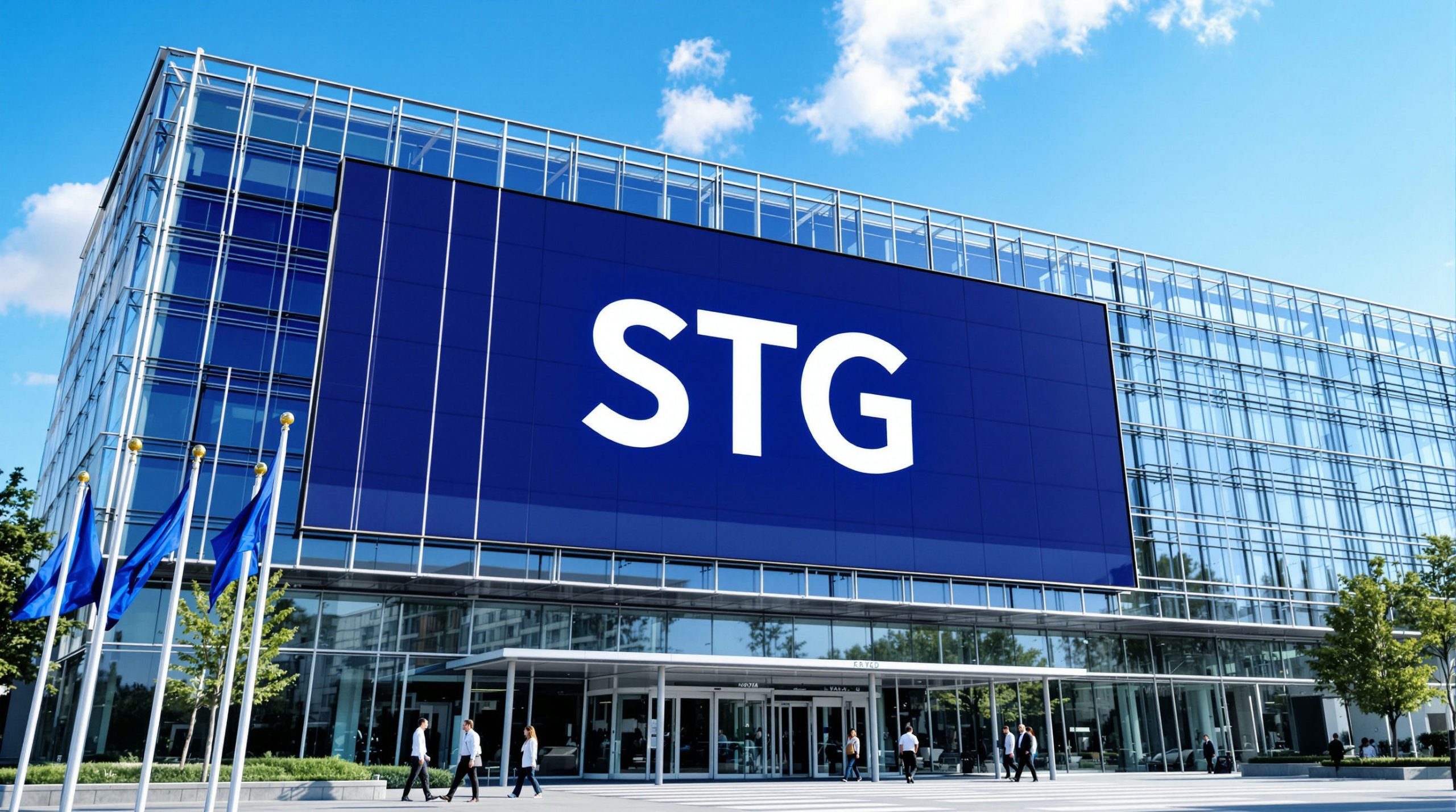 building with STG sign