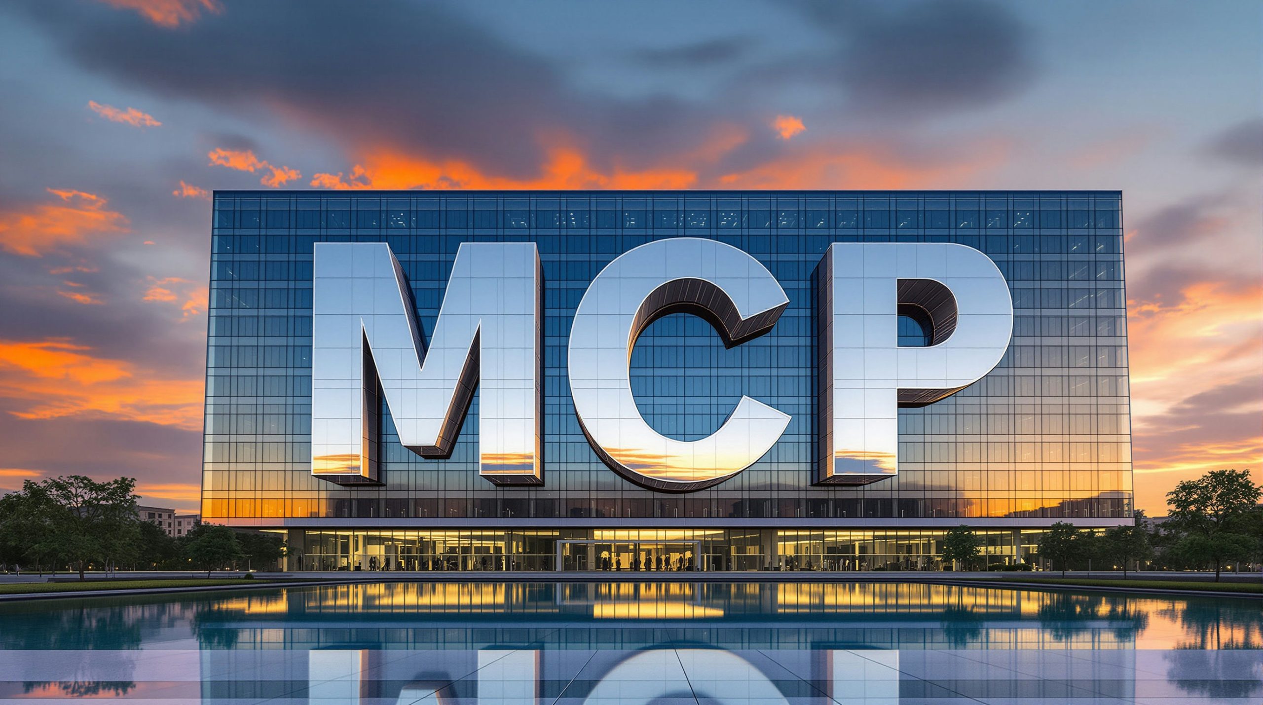 Glass building with MCP letters