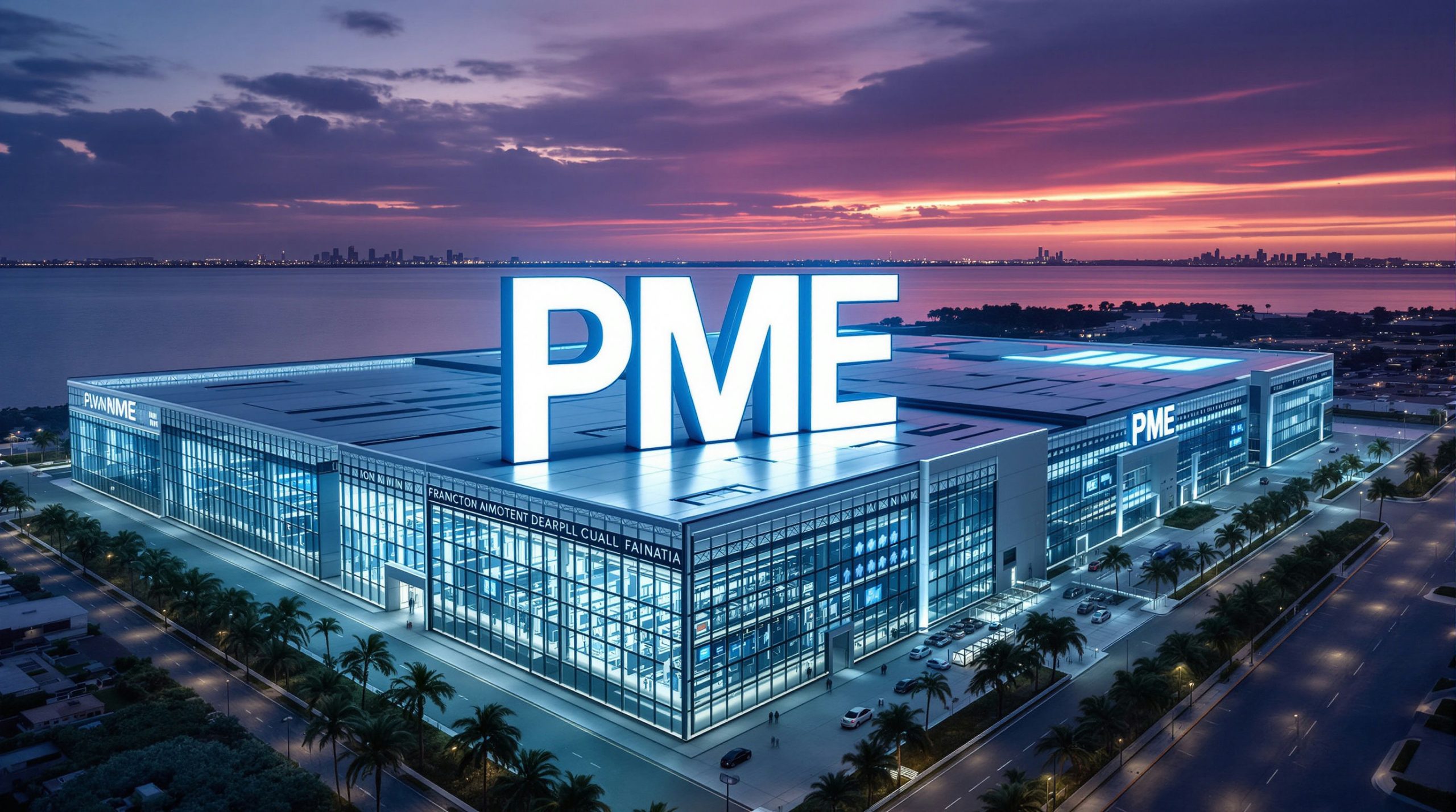 Large building at sunset