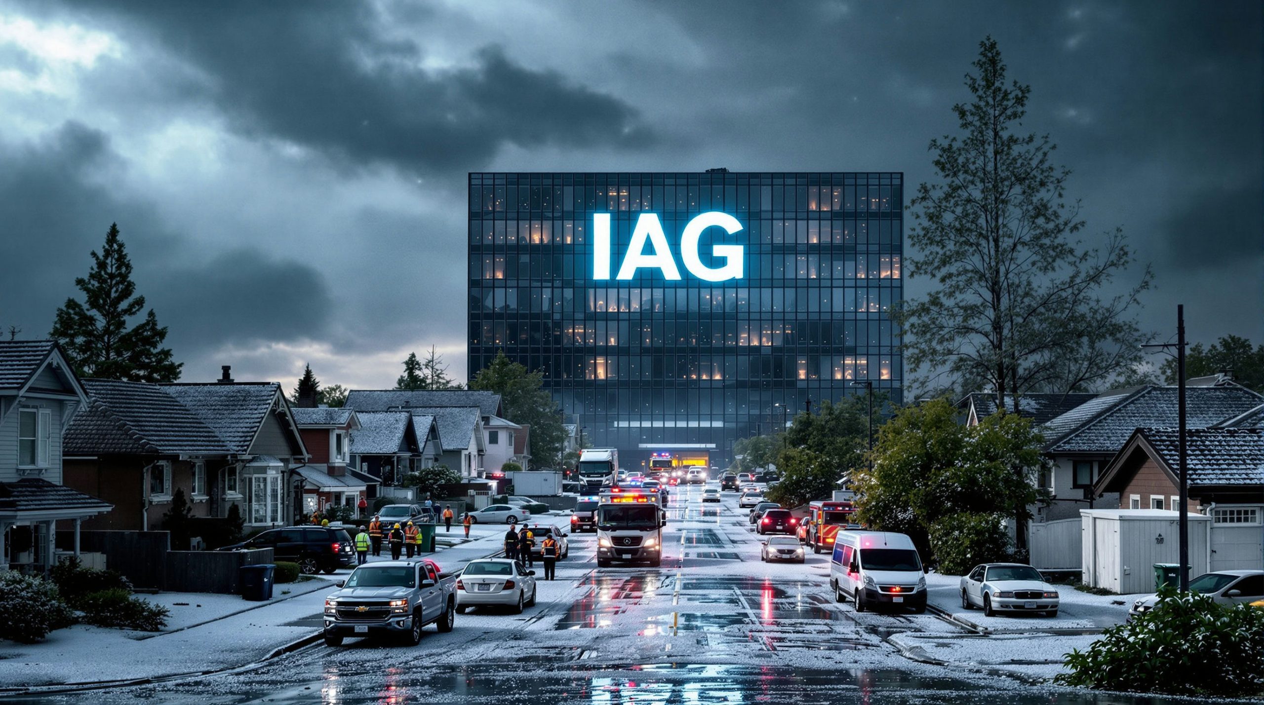 IAG building stormy street view