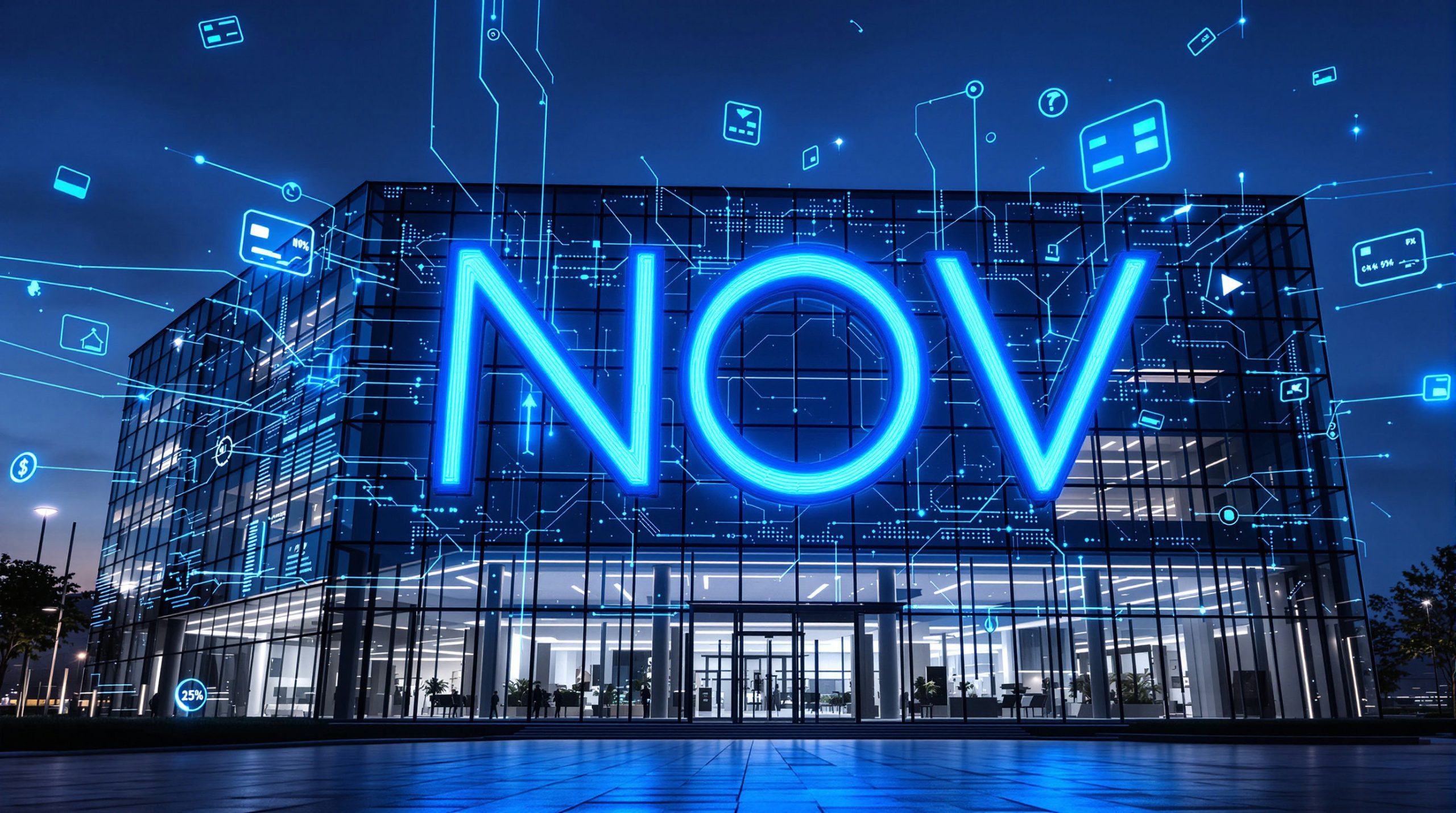 Futuristic building with 'NOV' text