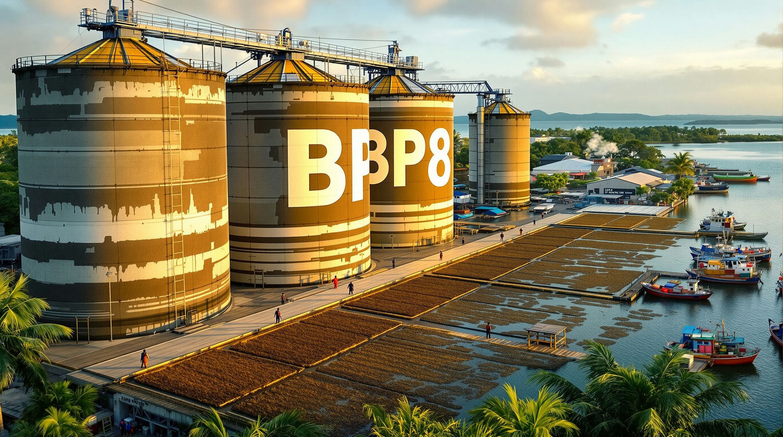 Large silos near docks