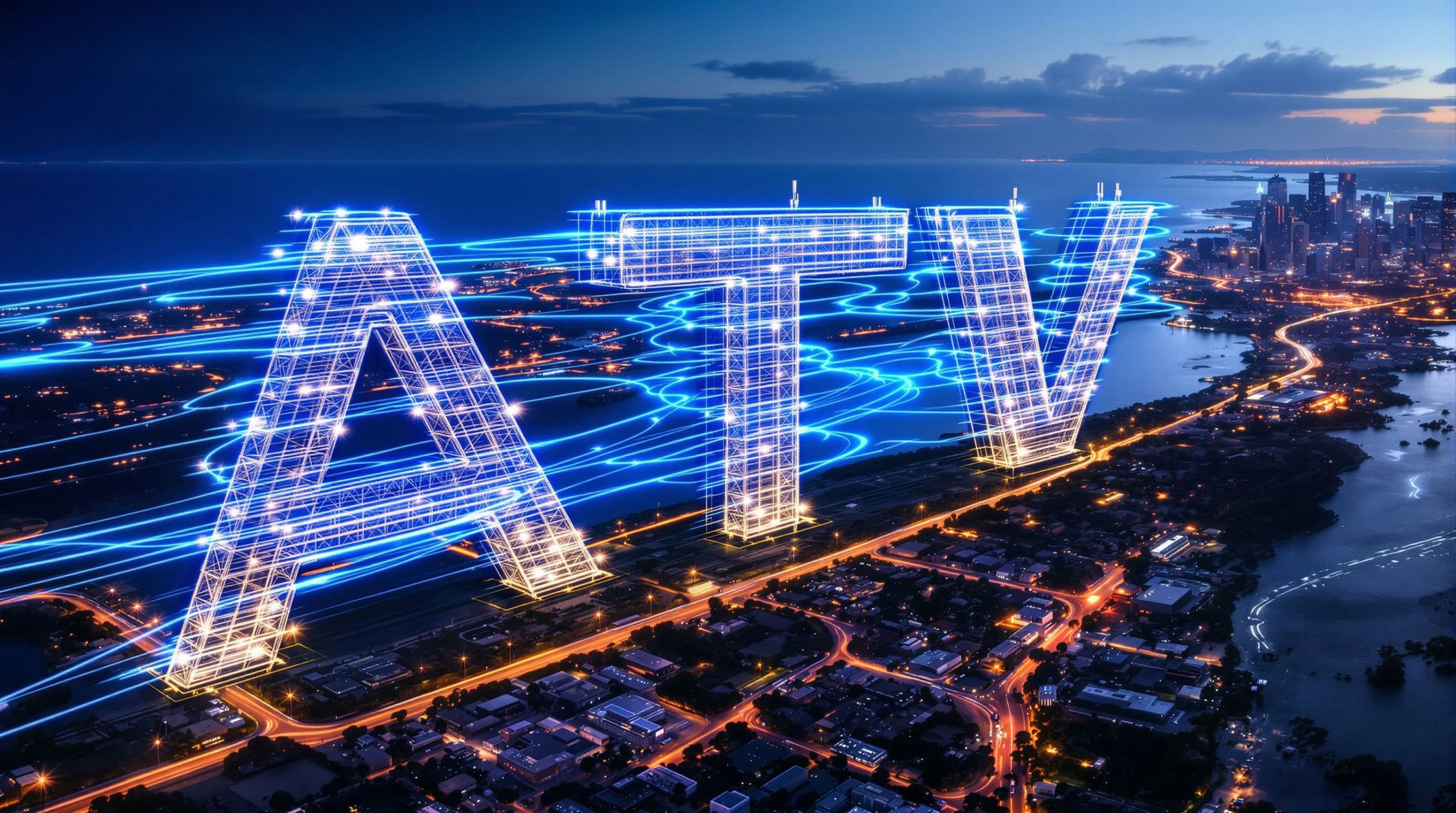 Digital letters over cityscape