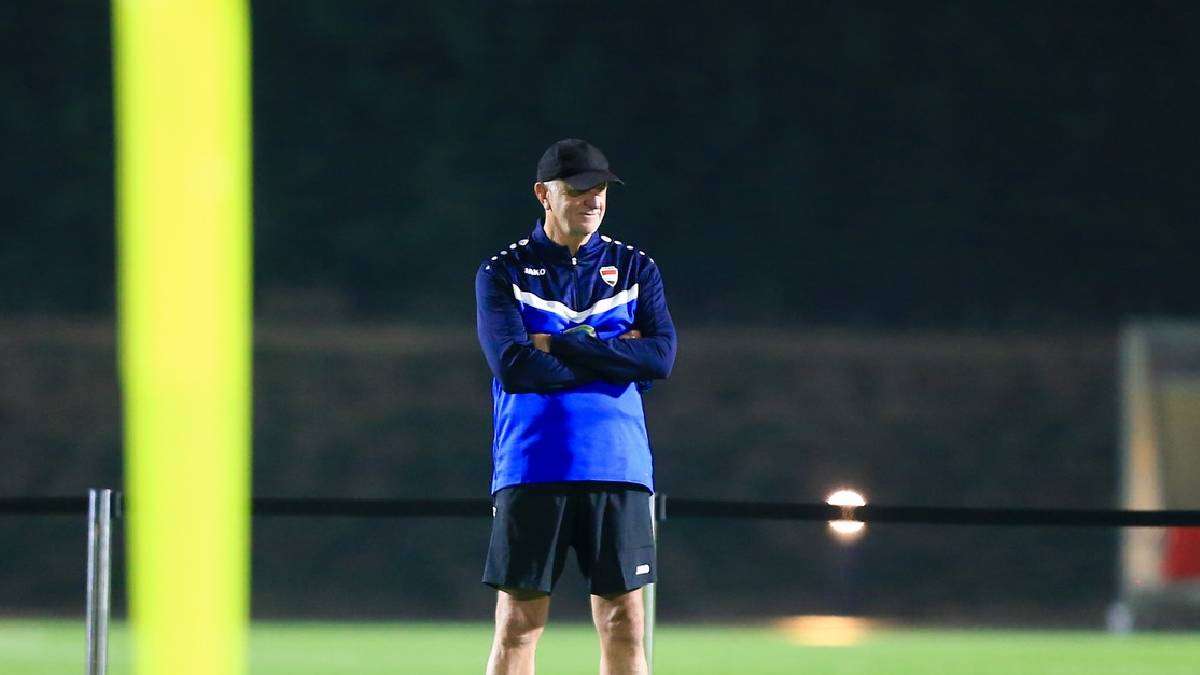 Graham Arnold, l’entraîneur australien de l’Irak, lors d’une conférence de presse avant l’ouverture contre Bahreïn