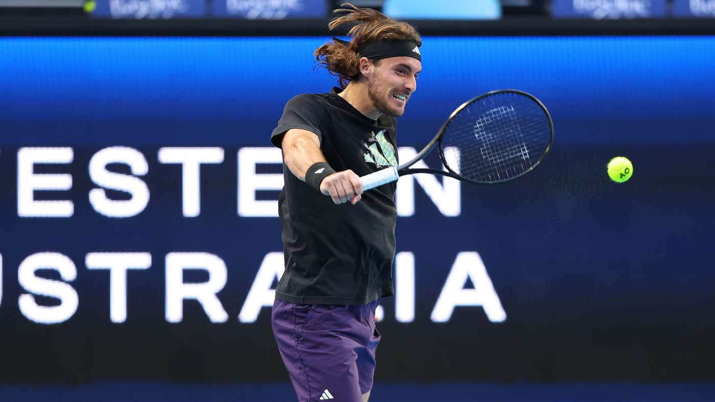 Foto di Tsitsipas nel ritorno nel 2026 a Perth Coppa Davis Getty Images