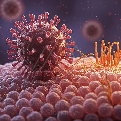 Macro image of a virus on a cellular membrane — 8K royalty-free microscopic stock photo