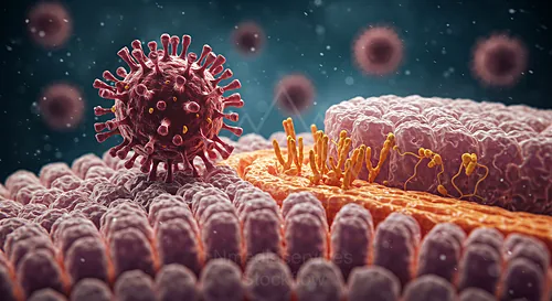 Illustration of a virus on a cell membrane — 8K royalty-free microscopic stock photo
