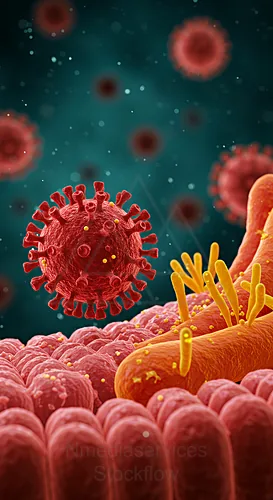 Close-up view of a virus on a cell membrane — 8K royalty-free microscopic stock photo