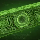 Cross section of a plant cell illustrated in green, featuring a prominent central vacuole and surrounding organelles within the cell wall — 8K royalty-free microscopic stock photo
