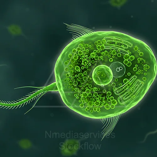 Green Euglena cell with internal organelles, magnified in a waterborne microbe illustration — 8K royalty-free microscopic stock photo