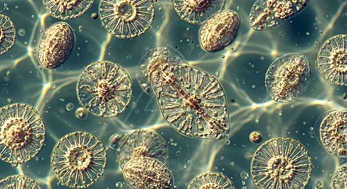 Microscopic view of diatoms, a type of microalgae — 8K royalty-free microscopic stock photo
