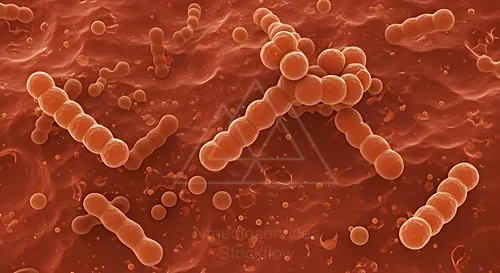 Microscopic view of cocci bacteria arranged in chains (streptococcal-like clusters) — 8K royalty-free microscopic stock photo