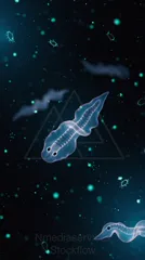 Glowing microscopic flatworms swimming in a dark blue aquatic world — 8K royalty-free microscopic stock photo