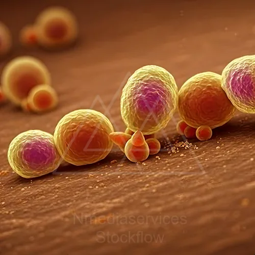 Yeast cells (fungi) budding on a surface — 8K royalty-free microscopic stock photo