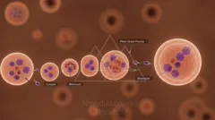 Illustration of early embryonic development from fertilization through cleavage to a blastocyst — 8K royalty-free microscopic stock photo
