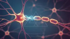 Illustration of a neuron transmitting an electrical signal across a synapse to another neuron — 8K royalty-free microscopic stock photo
