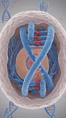 3D rendering of a cell interior showing blue tubular filaments forming a tangled network inside a pinkish cell membrane — 8K royalty-free microscopic stock photo
