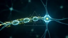 A high-resolution depiction of neural signals transmitting along a neuron, glowing synapses and electric currents highlighting the complex network of brain communication in vivid blue and gold tones — 4K royalty-free microscopic stock footage