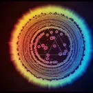 A vibrant rainbow-lit cross-section resembling a microscopic view of bacterial colonies forming concentric rings on an agar plate, showcasing layered textures, circular cells, and glowing edges — 2K royalty-free microscopic stock footage