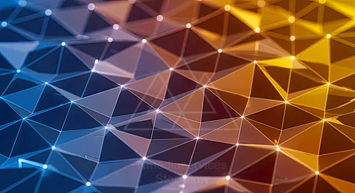 Abstract geometric pattern with illuminated triangular shapes in blue and orange — 8K royalty-free background stock photo