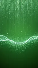 Abstract green background with flowing light patterns and binary code — 8K royalty-free background stock photo