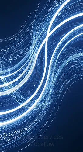 Abstract digital background with flowing blue light and binary code — 8K royalty-free background stock photo