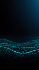Abstract digital landscape with glowing blue dots on a dark background — 8K royalty-free background stock photo