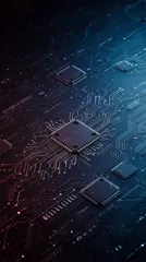 Close-up of a microchip with circuit board connections on a dark background — 8K royalty-free background stock photo