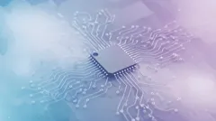 Close-up of a microchip with circuit connections on a colorful background — 8K royalty-free background stock photo