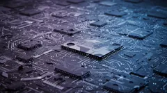 Close-up of a circuit board with microchips and electronic components — 8K royalty-free background stock photo
