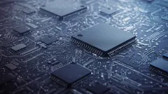 Close-up of a circuit board with microchips and electronic components — 8K royalty-free background stock photo