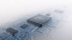 Close-up of a microchip on a circuit board with intricate connections — 8K royalty-free background stock photo