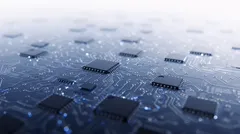 Close-up of a circuit board with microchips and electronic components — 8K royalty-free background stock photo