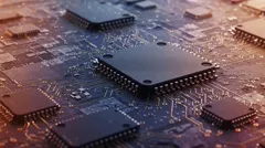 Close-up of a circuit board with microchips and electronic components — 8K royalty-free background stock photo