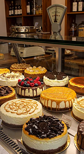 Variety of colorful cakes displayed in a bakery case — 8K royalty-free food & beverage stock photo
