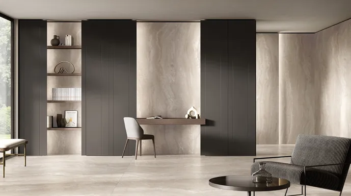 חלל מודרני עם ריצוף איטלקי דמוי טרוורטין