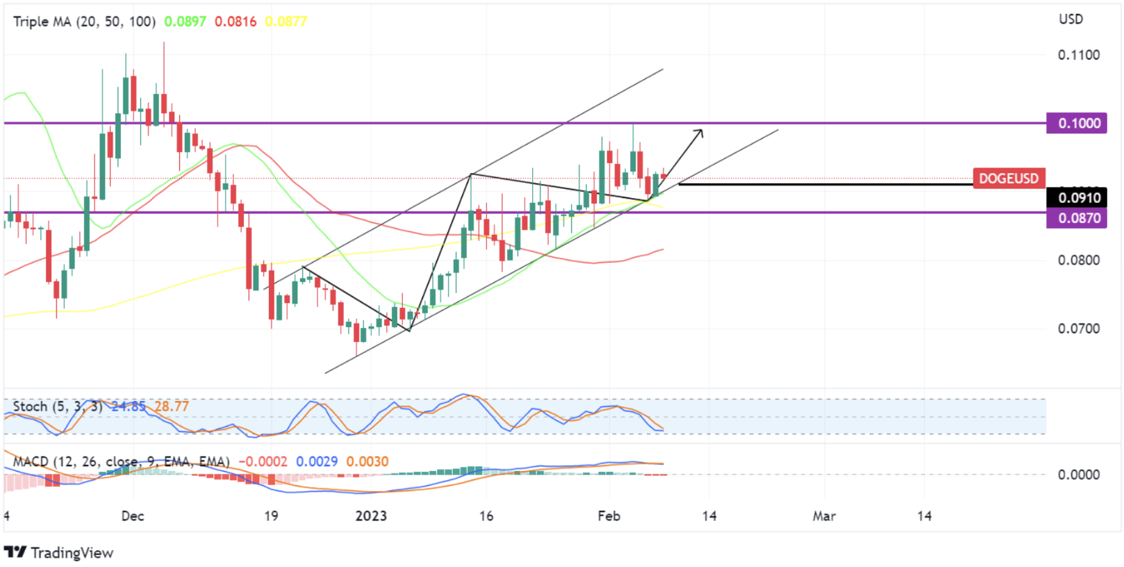 grafik chart dogecoin 8 Februari 2023