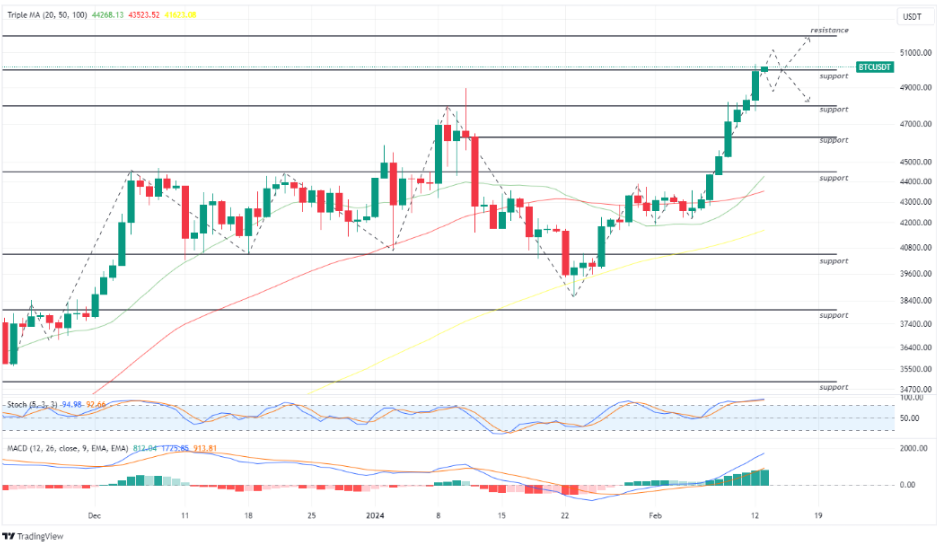 Harga Bitcoin BTC USDT 13 februari 2024