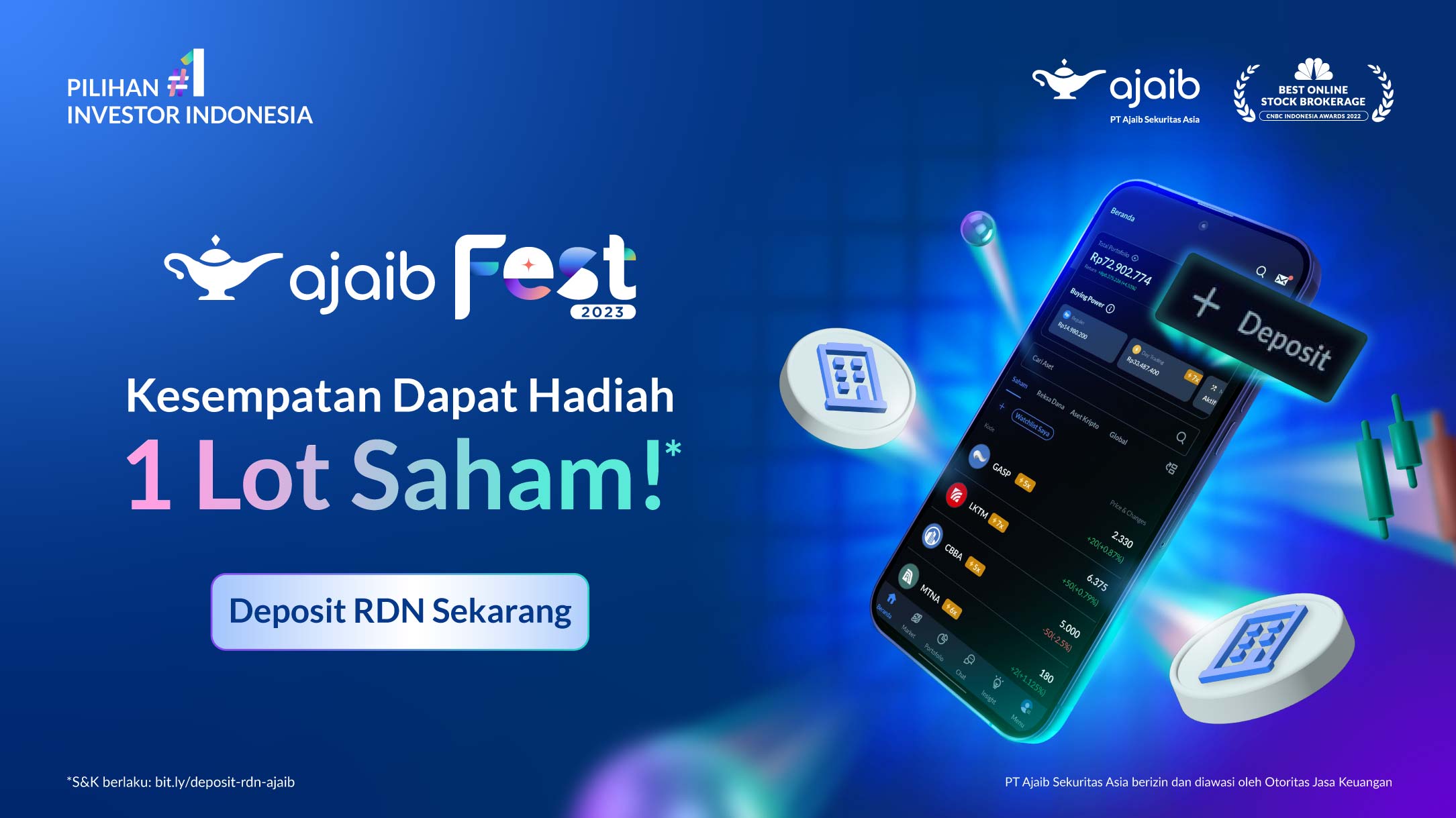 Ajaib Bagi Hadiah Lot Saham dengan 
Total Nilai hingga Rp50 JUTA Setiap Bulan!