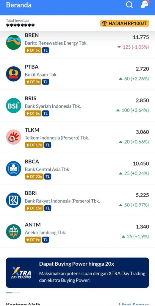 banner xtra day trading di aplikasi ajaib