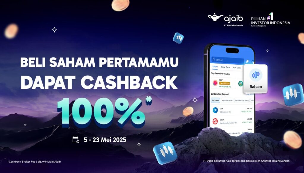 Beli Saham Pertamamu, Dapat Cashback 100%!*
