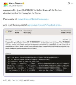 Demi Upgrade Besar 2026, Pendiri Curve Usulkan Hibah 17 Juta Token CRV Senilai $6,6 Juta
